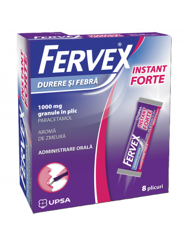 Fervex durere si febra instant 1000 mg, 8 plicuri