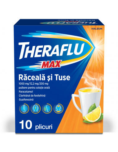 Theraflu Max Raceala + Tuse, 10 plicuri