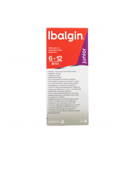 Ibalgin Junior 200mg/5ml suspensie orala flacon x100ml, Sanofi Romania S.R.L. - Romania