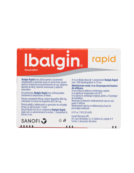 Ibalgin Rapid 400mg x6cpr filmate, Sanofi Romania S.R.L. - Romania