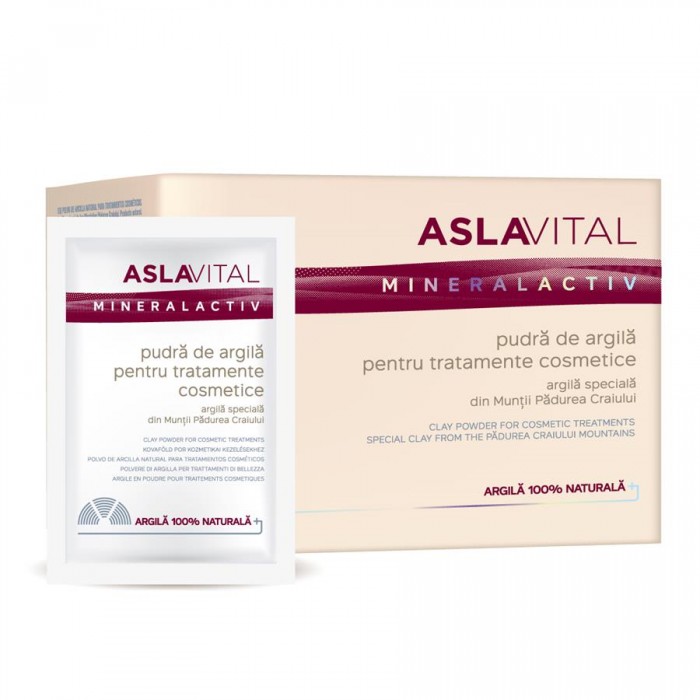 Aslavital pudra de argila tratamente cosmetice, 10 pl, 20 g, Farmec