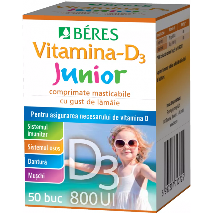 Vitamina D3 Junior 800UI , 50 comprimate, Beres