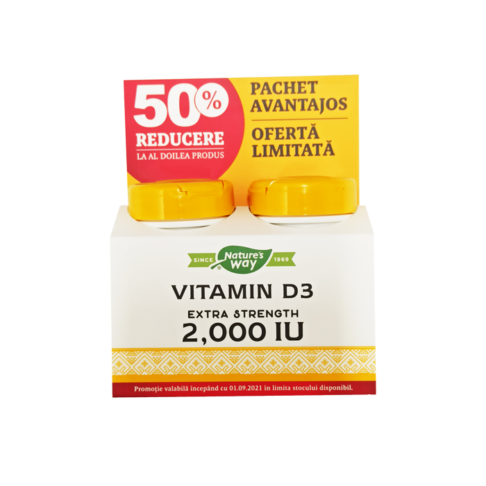 Pachet Vitamina D3 2000UI, 30 de capsule moi  50% reducere la al doilea produs, Secom