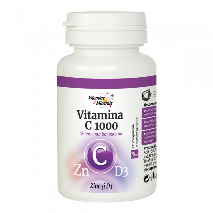 Vitamina C1000, Zinc si D3, 60 de comprimate, Dacia Plant
