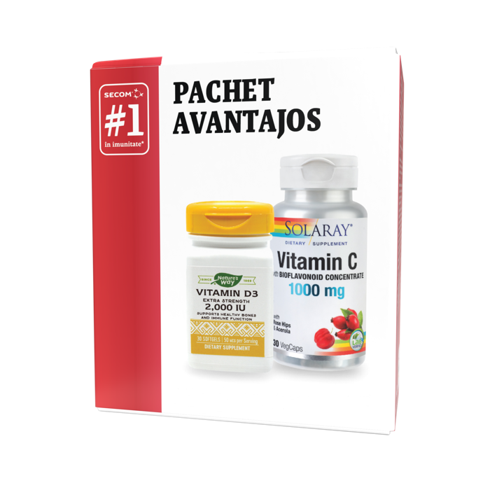 Vitamina C 1000mg (adulti) x 30 cps vegetale  Vitamina D3 2000ui x 30 cps moi