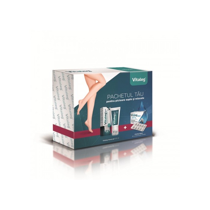 Pachet Vitaleg masaj gel, 120 de mililitri  Vitaleg depur, 30 de comprimate, Aflofarm