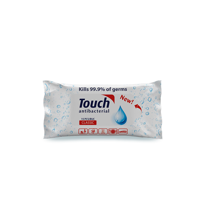 Touch servetele umede antibacteriene classic, kids, exotique, violet x 15buc