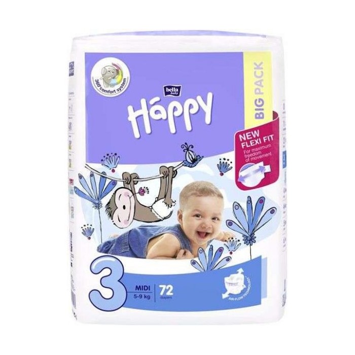 Scutece Happy Big Midi nr 3 (5-9kg) x 72 buc