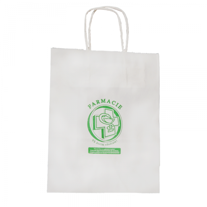 Sacosa farmacie din hartie cu maner dimensiunea 11 x 28cm, Bisbags SRL