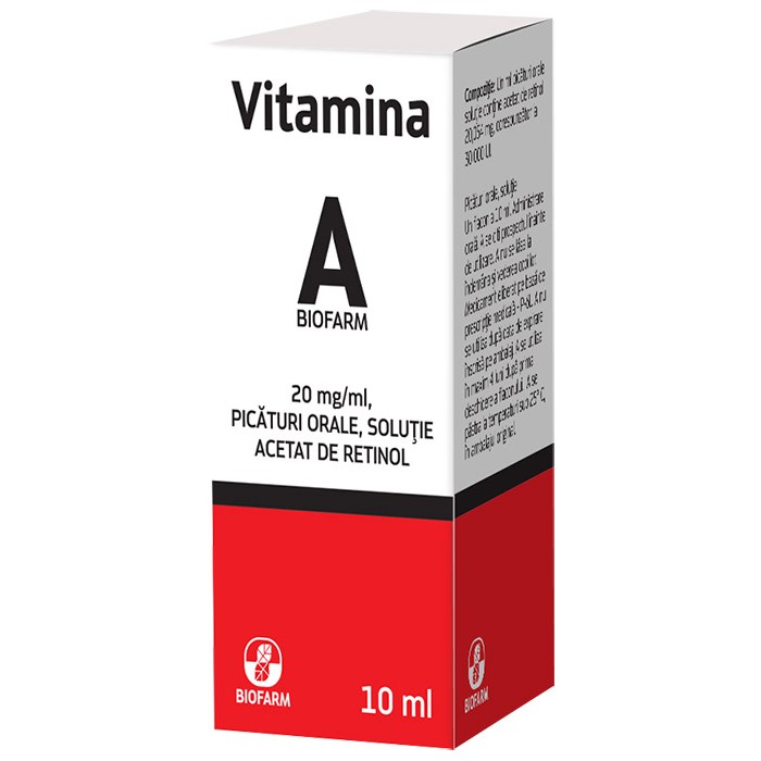 Vitamina A 20mg/ml picaturi orale solutie x 10ml, Biofarm Sa Romania