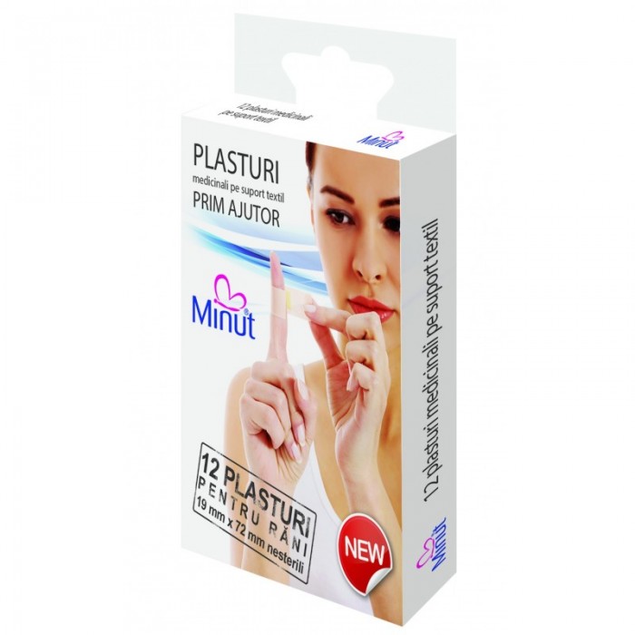 Plasturi pentru ingrijirea ranilor, 19 x 72 milimetri, 12 bucati/cutie, Minut