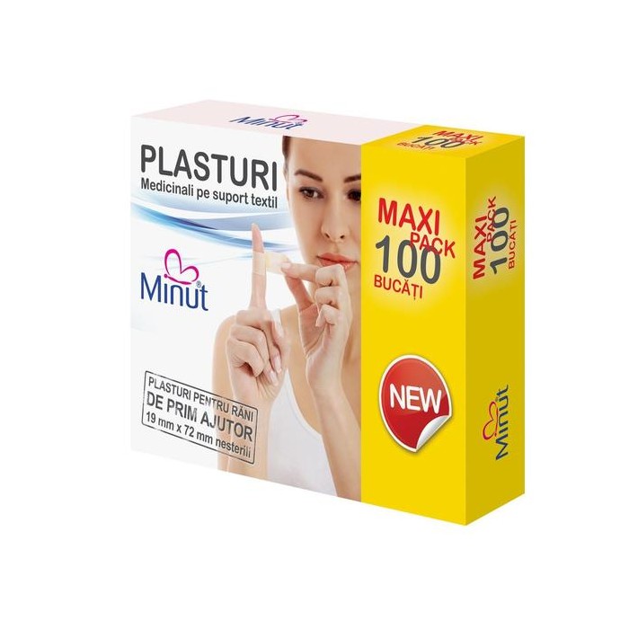 Plasturi pentru ingrijirea ranilor, 19 x 72 milimetri, 100 de bucati/cutie, Minut