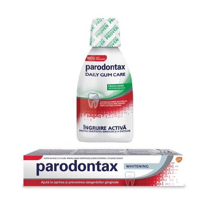 Parodontax pasta dinti whitening x75ml  apa de gura daily gum care fresh mint 300ml
