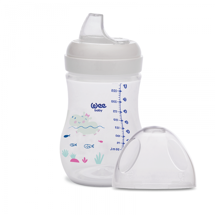 Pahar din plastic cu tetina rotunda si accesoriu pentru invatare, cod 297