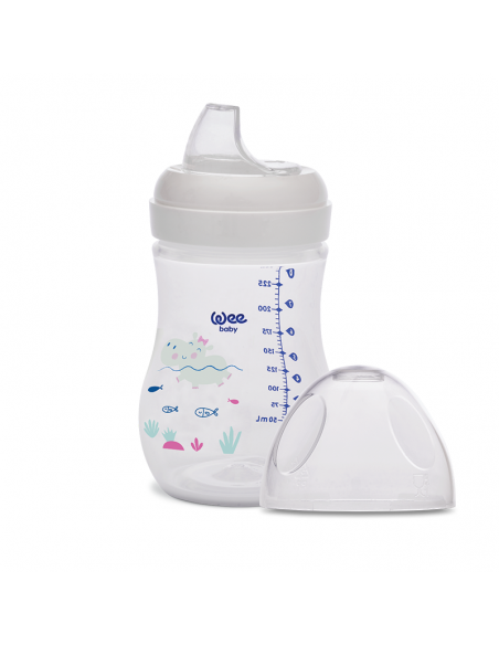 Pahar din plastic cu tetina rotunda si accesoriu pentru invatare, cod 297