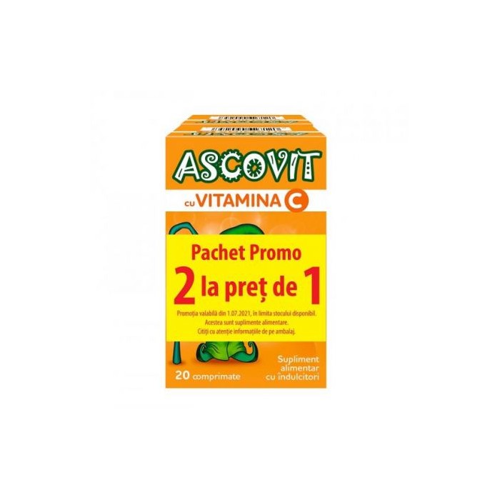 Pachet 11 Ascovit 100mg, aroma de piersica, 20 de comprimate, Omega Pharma