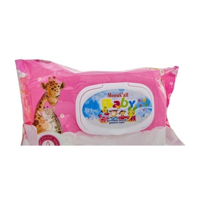 Monuk servetele umede copii capac pink, 72 buc