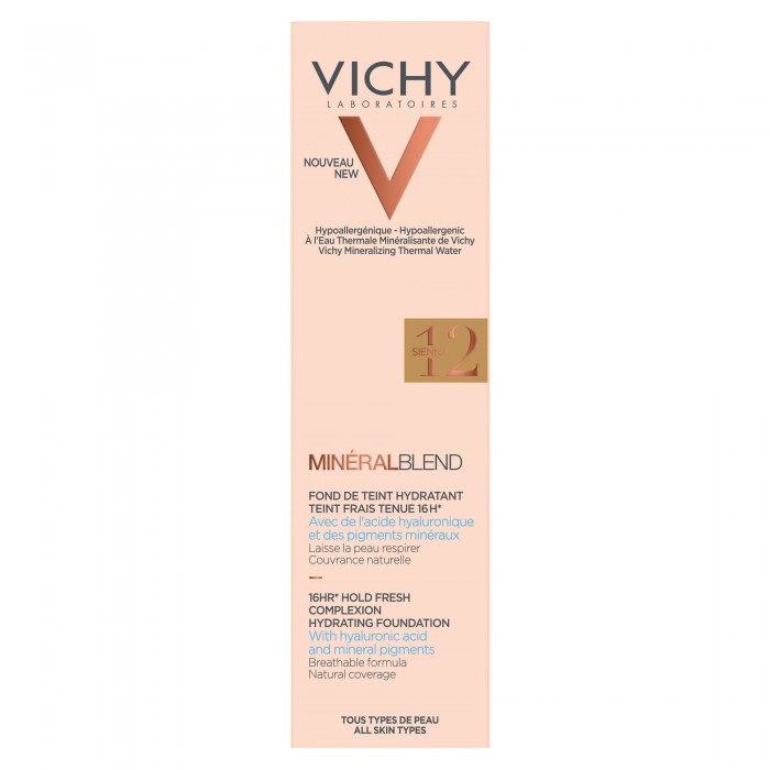 Mineralblend, Fond De Ten Cu Acid Hialuronic Pentru O Acoperire Naturala, Nuanta Sienna 12, 30Ml, Vichy