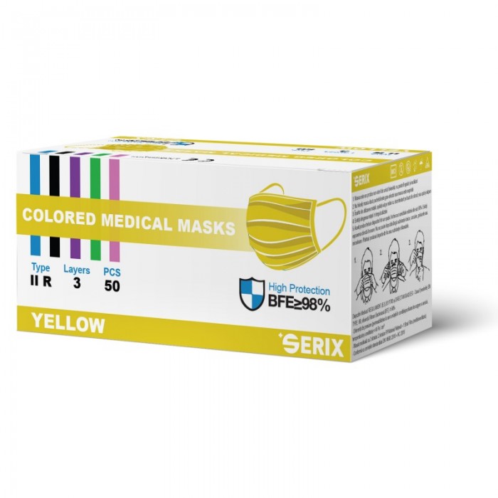 Masca medicala 3 pliuri tip IIR galben x 50 buc