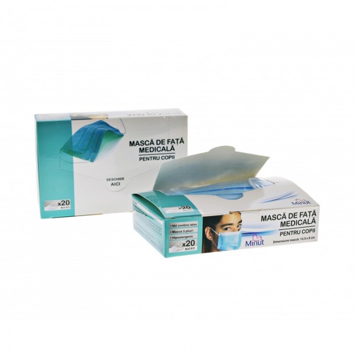 Masca de protectie pentru copii, 20 buc, Minut