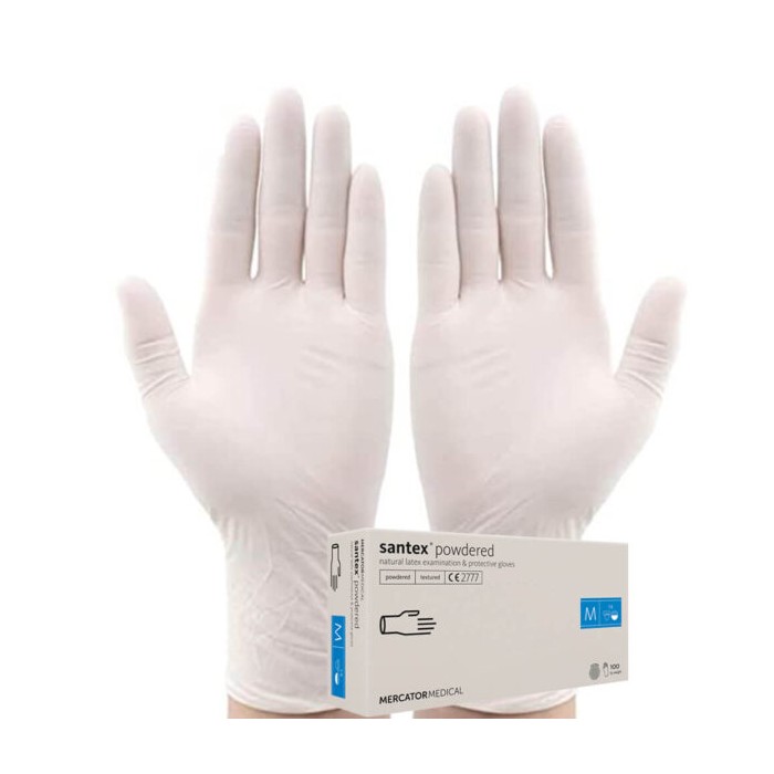 Manusi examinare latex pudrate albe L, 100 bucati, Mercator Medical