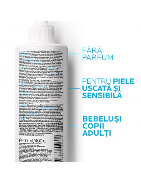 Lipikar Lapte De Corp Relipidant Anti-Uscaciune Cu Efect De Hidratare De 48 De Ore, 400Ml, La Roche-Posay
