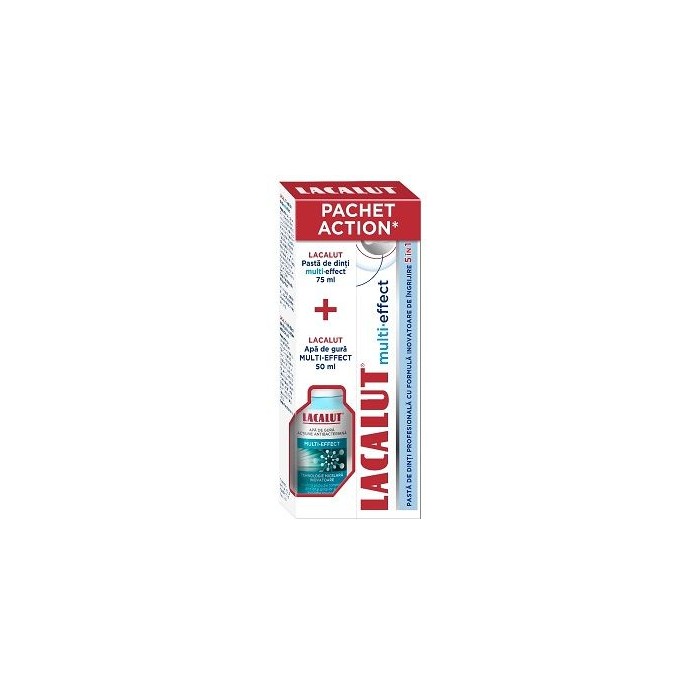 Pachet promotional Lacalut pasta de dinti multi-effect plus , 75 ml  apa de gura multi-effect, 50 ml, Zdrovit