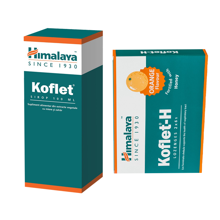 Sirop Koflet, 100 de ml  Koflet H, aroma de portocale, 12 pastile, Himalaya