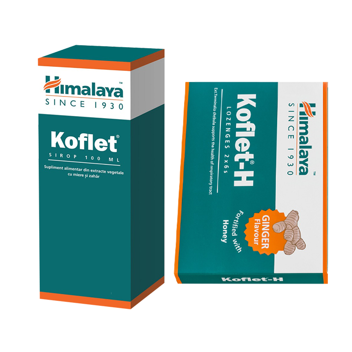 Sirop Koflet, 100 de ml  Koflet H, aroma de ghimbir, 12 pastile, Himalaya