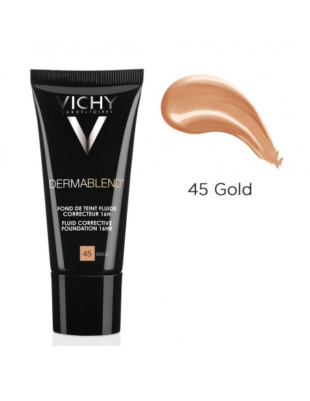 Dermablend Fond De Ten Fluid Corector (Pigmentare, Roseata, Cearcane) Nuanta 45 Gold, 30Ml, Vichy