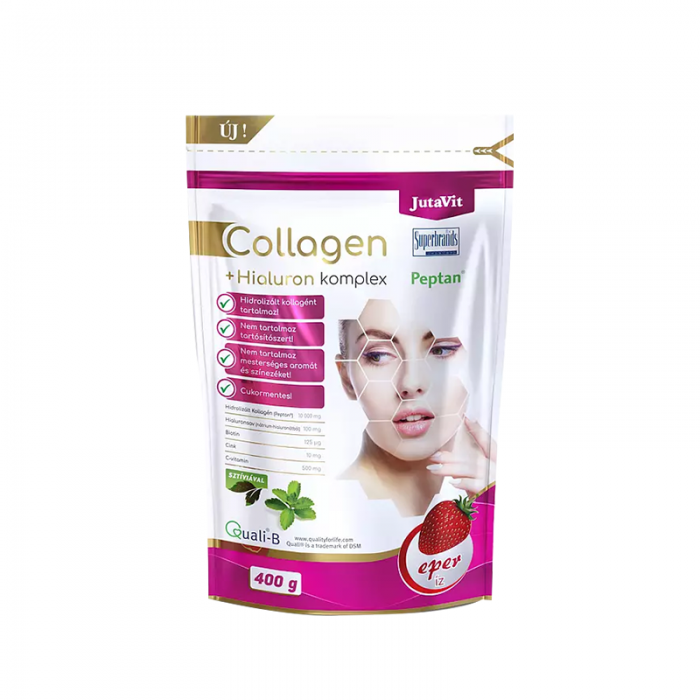 Pudra de colagen  hialuron complex cu capsuni, 400 grame, Juvapharma