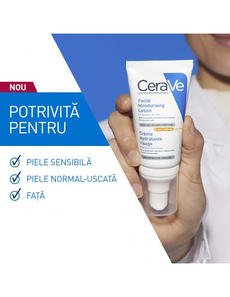 Cerave Crema Hidratanta Pentru Fata A.M. Spf 50, Ten Normal-Uscat, 52 ml, LA ROCHE-POSAY LABORAT FRANCE