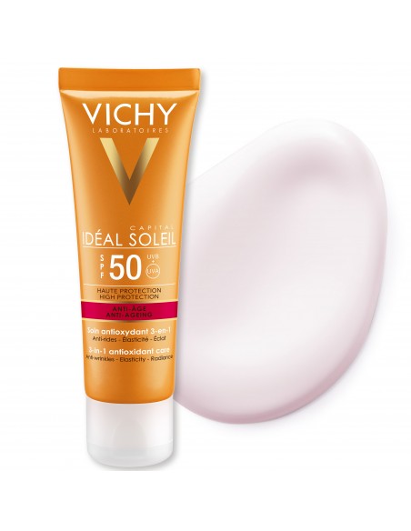 Capital Soleil Cremă Antioxidantă Anti-Rid 3 In1 Cu Protectie Solară Spf 50 Pentru Fată, 50 Ml, Vichy