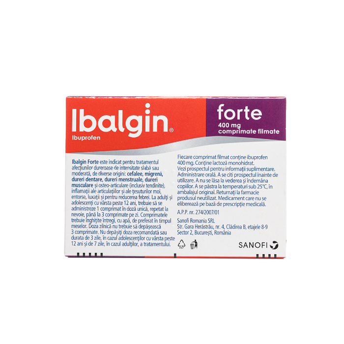 Ibalgin Forte 400mg x12cpr filmate, Sanofi...
