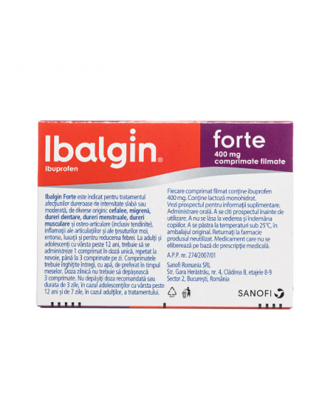 Ibalgin Forte 400mg x12cpr filmate, Sanofi Romania S.R.L. - Romania