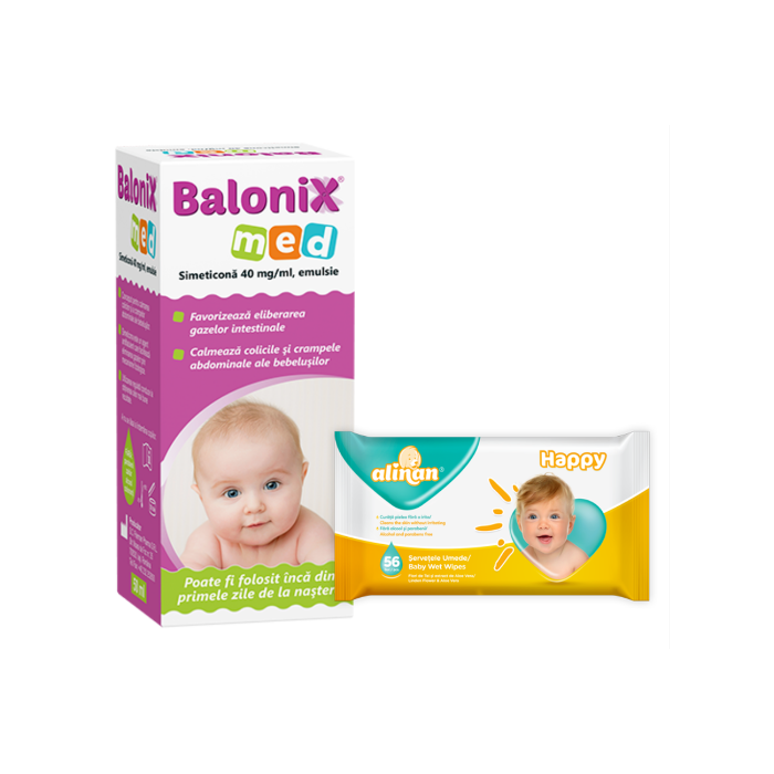 Balonix Med emulsie, 50 de mililitri  Servetele umede Alinan, 56 de bucati, Fiterman Pharma