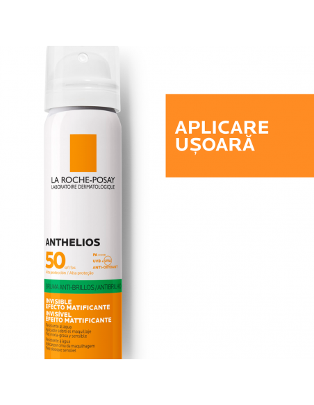 Anthelios Spray Invizibil Matifiant Cu Protectie Solara Spf 50, pentru fata, ten gras si sensibil, 75ml, La Roche-Posay