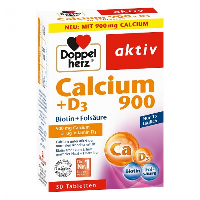 Aktiv Ca 900  D3  Biotina  Acid folic, 30 de comprimate, Doppelherz